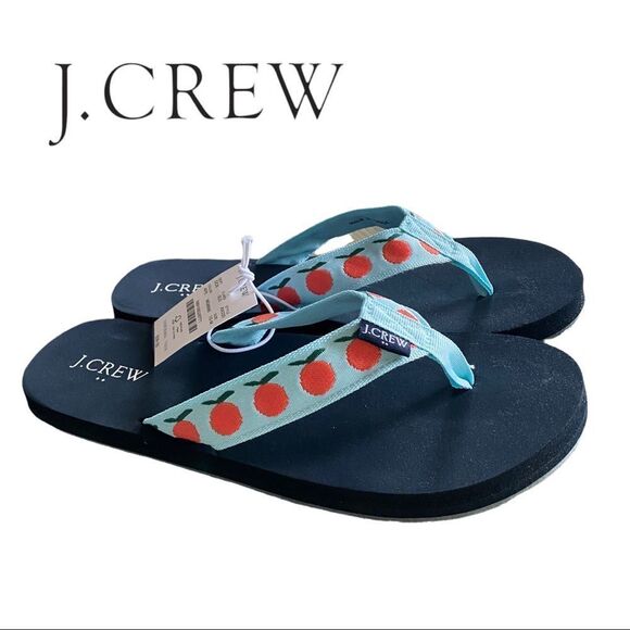 NEW J. Crew Women's Orange Aqua Peach Flip Flop Sandals - Picture 1 of 5